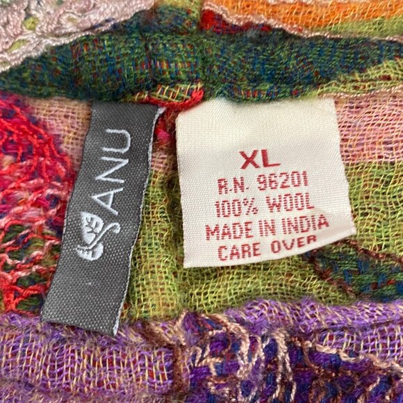 Handmade Anu XL Colorful Wool open Vest Embroidered Floral Design Fringe boho - Picture 5 of 12